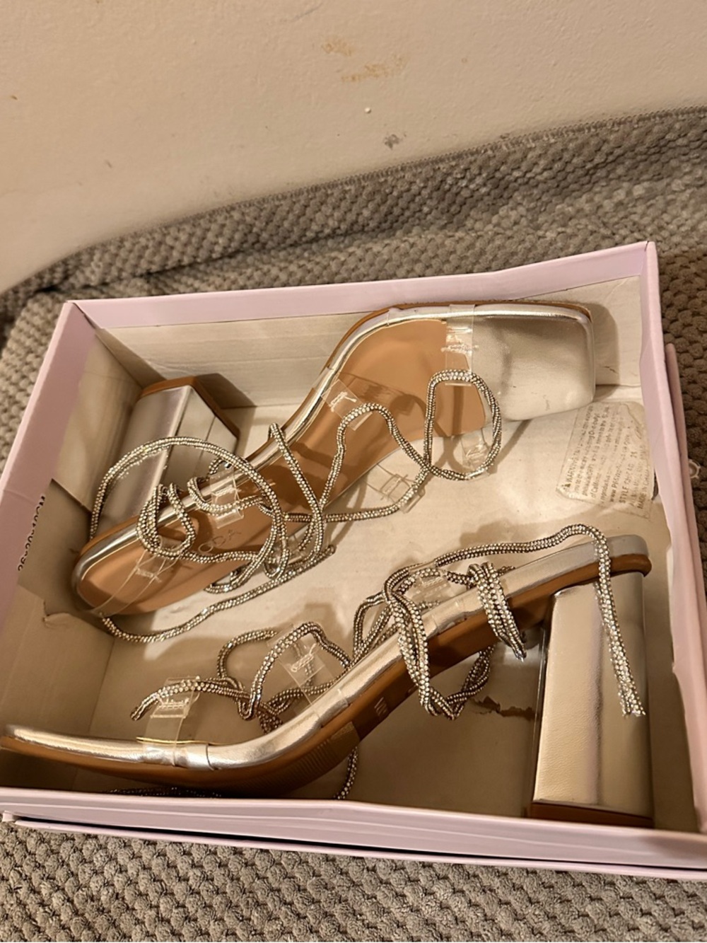 TOP Moda Silver Rhinestone Strappy Block Heels - Picture 5 of 9